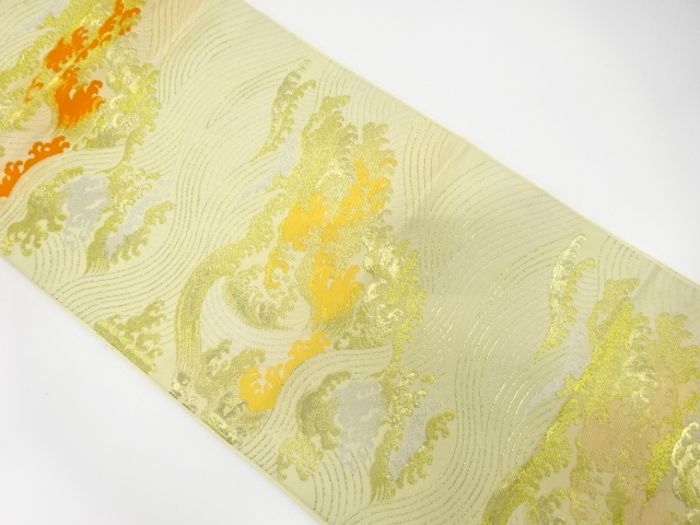 アンティーク　荒波模様織出し袋帯（着用可）